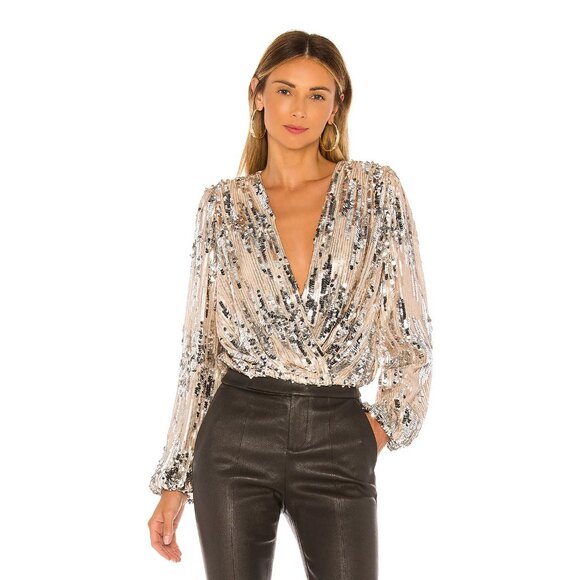 ASTR the Label Primadonna Sequin Top / Small / Champagne Surplice Deep V Holiday - Picture 1 of 9